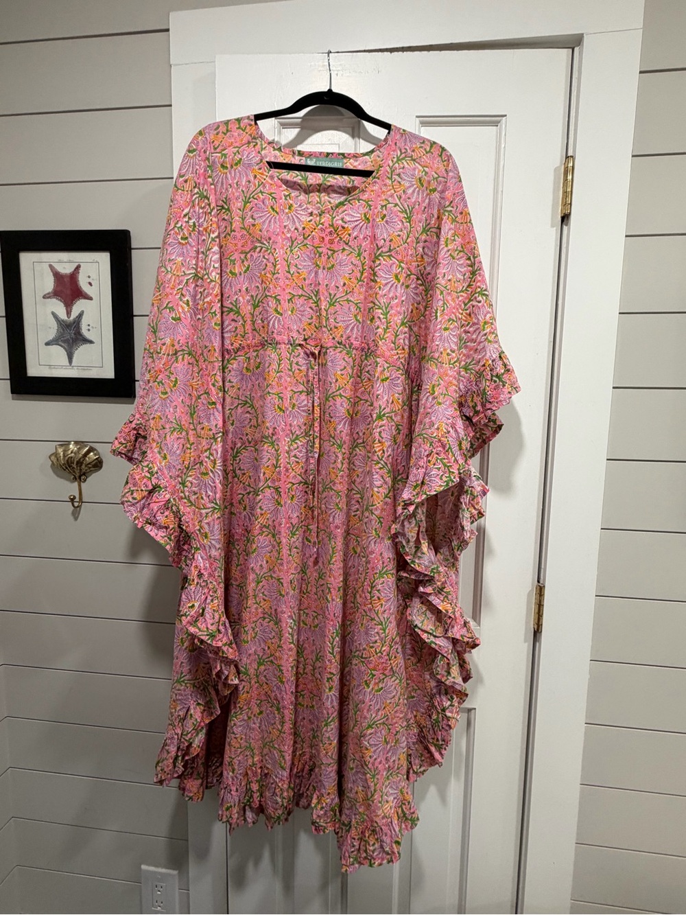 FUN Pink Floral Ruffle Kaftan